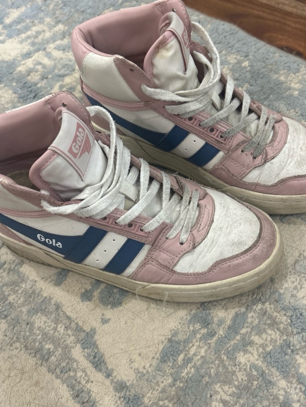 Gola Retro High-Top Sneakers in Pink, White & Blue